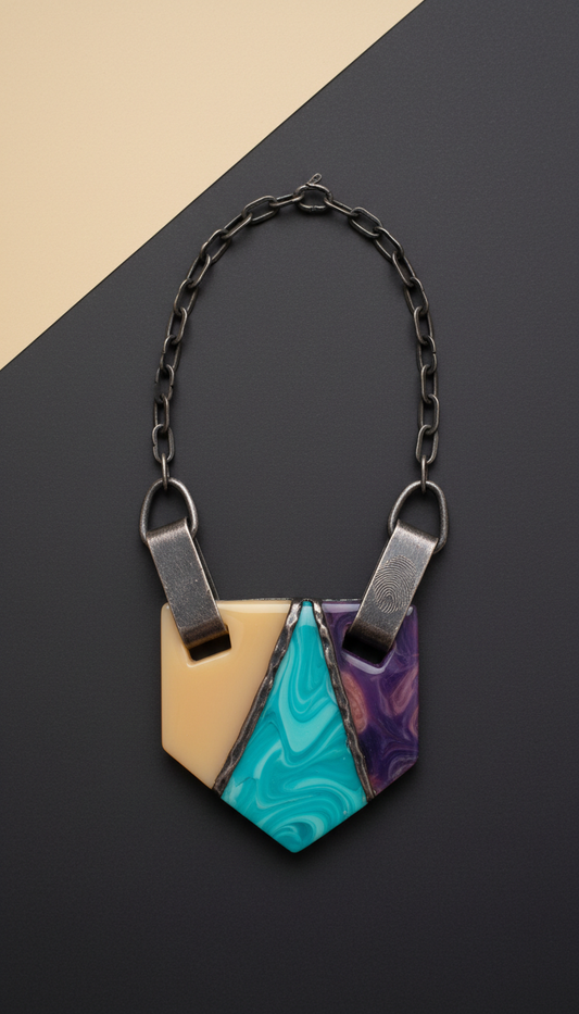Bold Resin and Metal Pendant Necklace