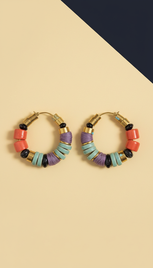Colorful Mixed-Material Hoop Earrings