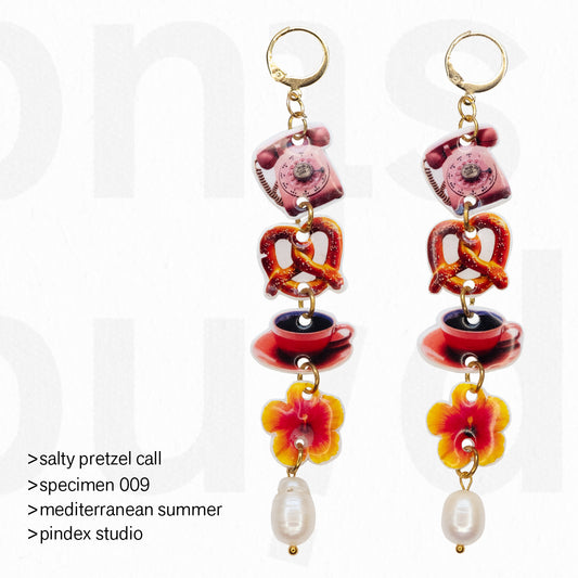 salty pretzel call earrings (x2)